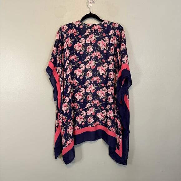 Mario Serrani Italy Cardigan One Size Floral Open Front Kimono Cover Up Blue - Picture 2 of 7